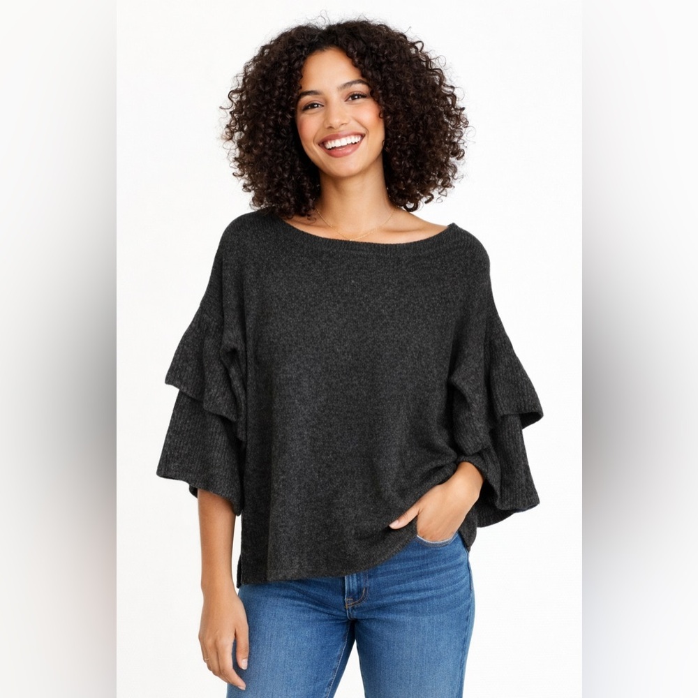 Madewell Ruffle Sleeve Knit Sweater Black Size S AR40